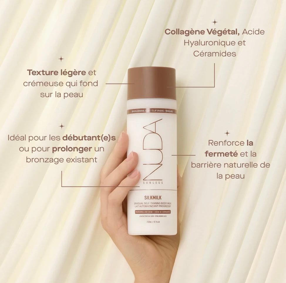 NOUVEAUTÉ SILKMILK lait autobronzant corporel graduel & raffermissant Nuda