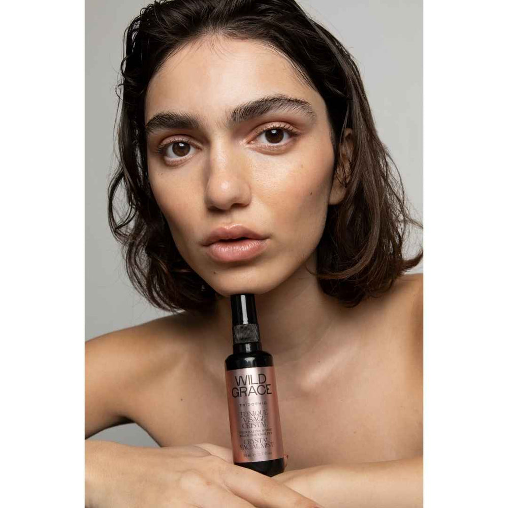 facial mist, crystal infused, black tourmaline, botanical skincare, made in Montreal, inspired by Ayurveda, WILD GRACE