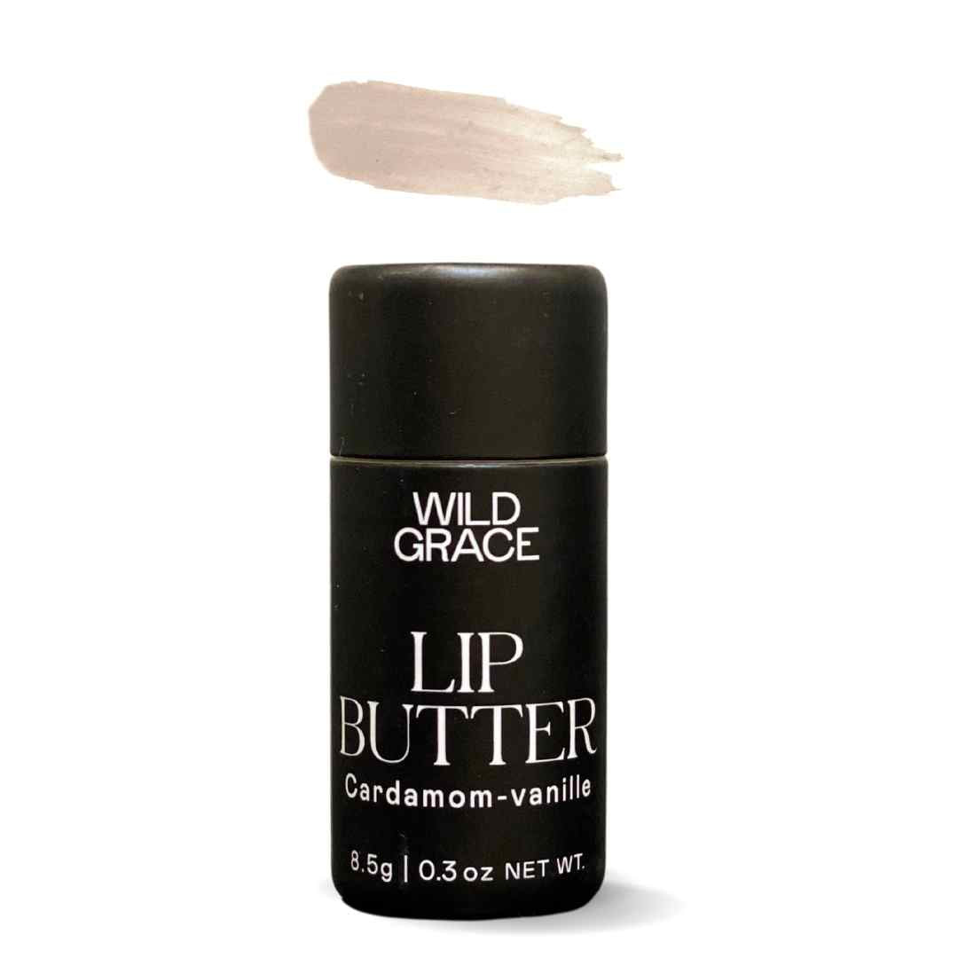 LIP BUTTER. Vegan lip balm made by WILD GRACE. Montreal, Canada. Cardamom and vanilla flavour.