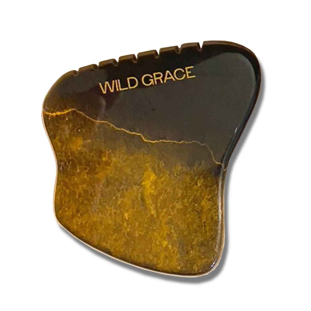 Gua Sha made of tiger's eye crystal. Professional series. WILD GRACE facial sculpting tools.